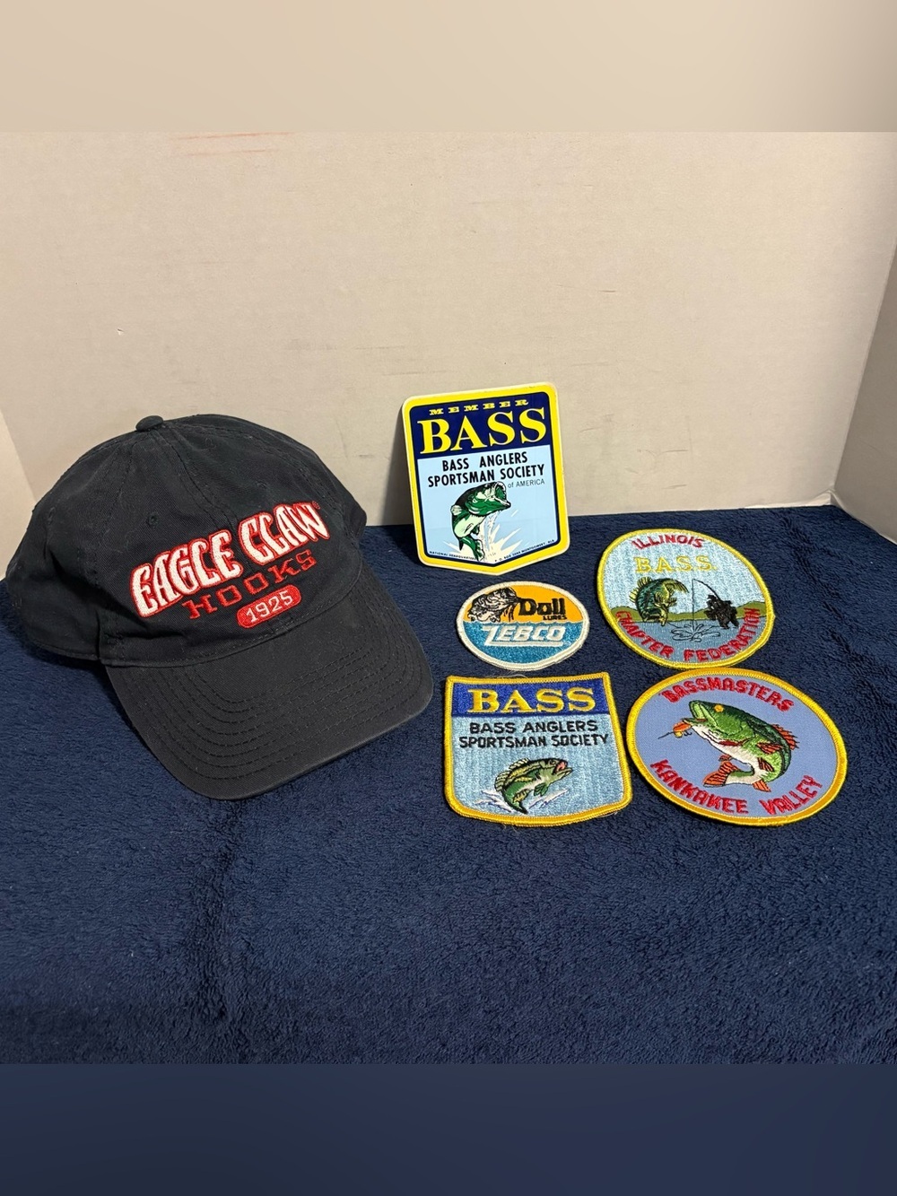 Asst Fishing Patches Baseball Hat Cap Bass Kankakee Illinois